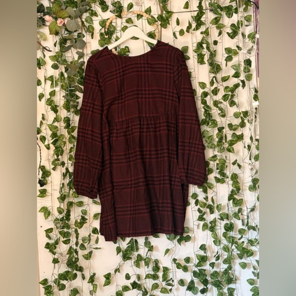 Wild Fable Maroon Checkered Babydoll Dress
